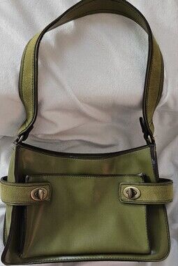 Madison & Max Olive Green Shoulder Bag with Turn-Lock & Suede Accents